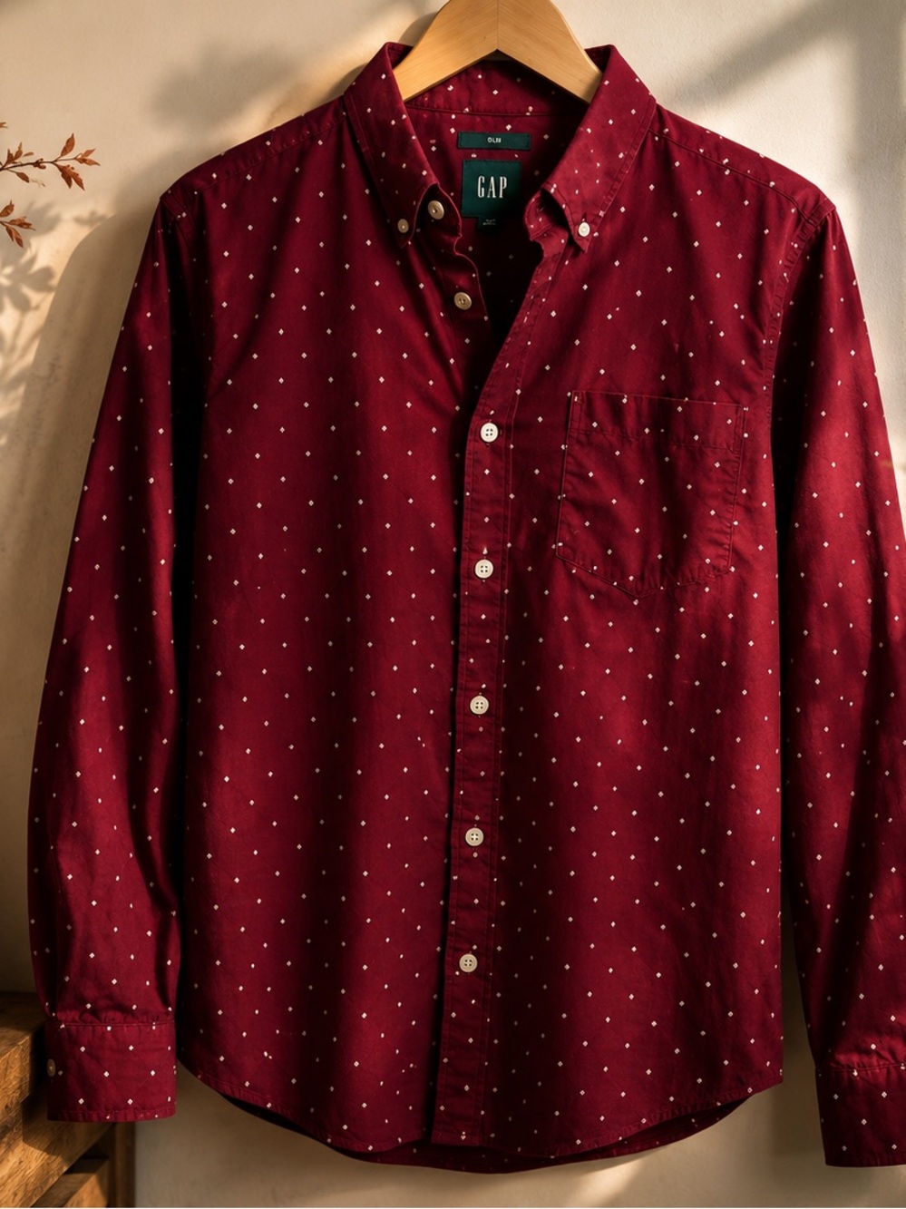 GAP Men's Maroon Dot Button-Down Shirt